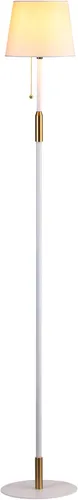 O'Bright Lámpara de pie Velum - Elegante pantalla de lino, interruptor de cadena, mango dorado de lujo, diseño minimalista moderno, perfecto para