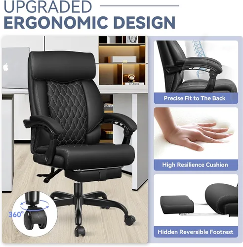 Miniatura 3 de Silla de oficina, silla de escritorio de oficina grande y alta, silla de oficina reclinable con reposapiés, sillas de escritorio de oficina en casa