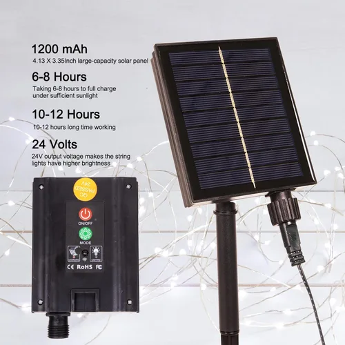 Miniatura 3 de Cadena de luces solares para exteriores, 100 pies, 300 LED, luces solares de hadas impermeables, botón de 8 modos, cadena de luces solares