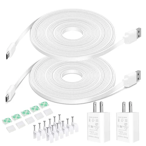DIANMU Cable de alimentación de 26 pies con adaptador para Wyze Cam v3/v4/OG/v3 Pro, Blink, Simplisafe, Arlo Essential, Kasa, cargador de cable de