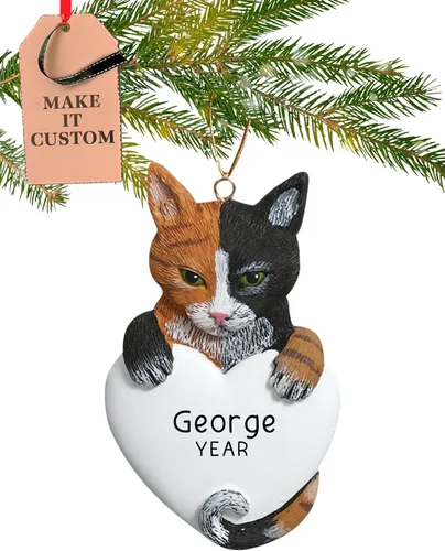 Adorno personalizado de gato calicó 2026 | Adornos de Navidad para mascotas grabados con láser las 24 horas | Regalo de recuerdo de corazón