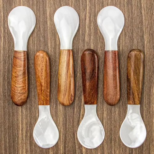 Miniatura 3 de DUEBEL Juego de 6 cucharas de caviar de mango de madera, cucharas de nácar de 4 pulgadas para servir caviar, servir huevos, deroración de catering