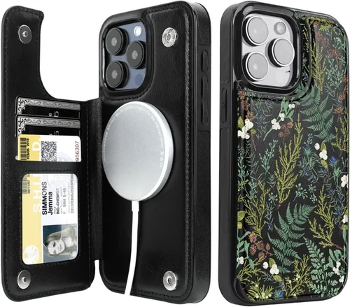 Miniatura 32 de uCOLOR Funda compatible con iPhone 15 de 6.1 pulgadas con ranura para tarjetero, función atril, doble cierre magnético y bloqueo RFID, funda de 6.1