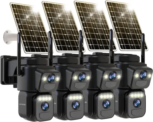 LETSCEE Cámaras de seguridad de doble lente inalámbricas para exteriores, cámaras solares para seguridad en el hogar, detección de movimiento,