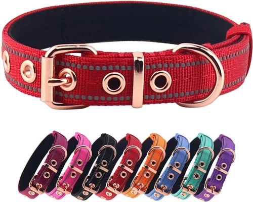 Miniatura 8 de Collar acolchado de neopreno para perros, collar de nailon para perros pequeños a grandes, resistente con hebilla de metal, reflectante
