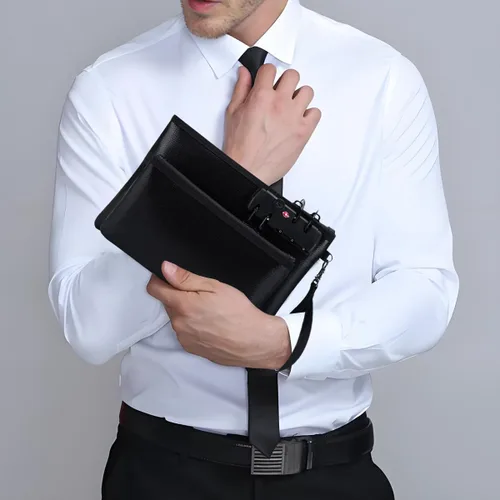 Miniatura 3 de Bolsa de dinero ignífuga con cerradura, bolsa de efectivo de doble capa BankBag para efectivo, bolsa de almacenamiento valiosa, caja fuerte ignífuga