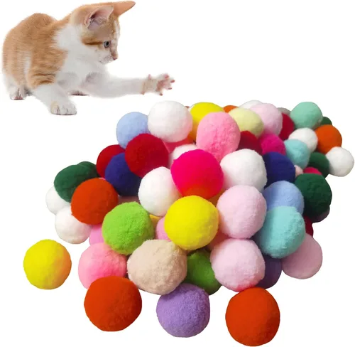 Pelotas de pompón de juguete para gatos, bolas de felpa suave para juego interactivo y entrenamiento de mascotas, juguetes ligeros de poliéster para