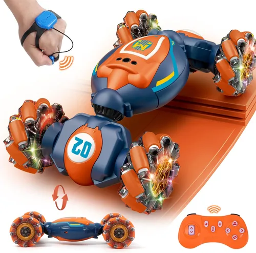 Miniatura 10 de QXHOL - Camión monstruo impermeable RC con gesto, vehículo de control remoto de 4WD anfibio controlado a mano para niños, vehículo todo terreno
