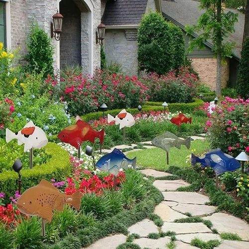 Miniatura 3 de Koi - Esculturas de resina de peces Koi con estaca, esculturas y estatuas de jardín de peces, 3 piezas de esculturas de peces para exteriores, Azul
