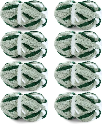 Miniatura 28 de HOMBYS Paquete de 8 hilos gruesos gigantes para tejer a ganchillo/tejer a mano, súper voluminosos, grandes, suaves, esponjosos, tie dye de felpa