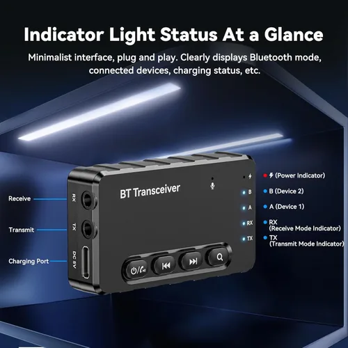Miniatura 2 de Receptor transmisor Bluetooth aptX adaptativo/baja latencia/HD Bluetooth adaptador 5.2 compatible con 2 teléfonos AirPods, receptor de audio