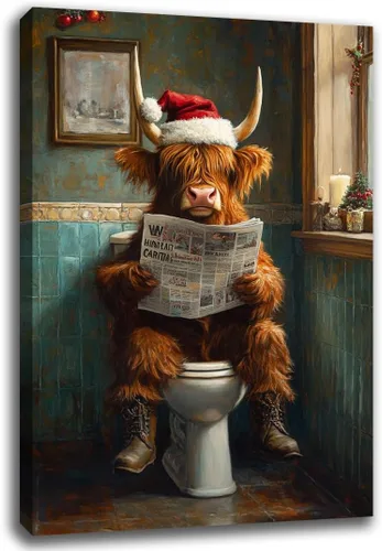 Miniatura 24 de Arte de pared de Navidad para baño, muñeco de nieve de Navidad en la bañera, impresión en lienzo de baño, escena clásica de Navidad, invierno