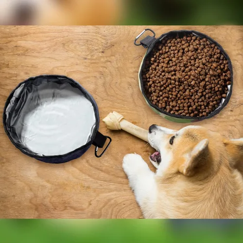 Miniatura 7 de Meanplan Paquete de 2 tazones portátiles plegables para perros, plato portátil de viaje para cachorros, cuenco de agua y comida para mascotas