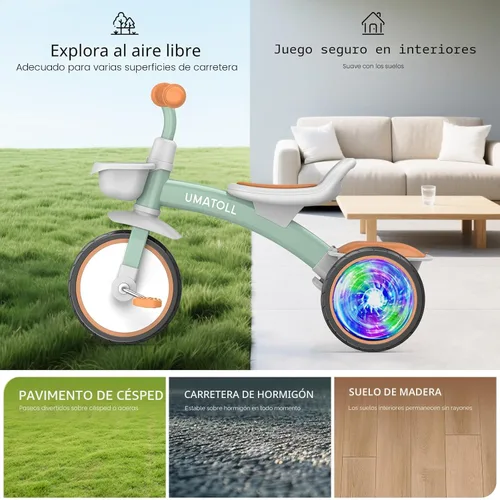 Miniatura 8 de Umatoll Triciclo para Niños Pequeños para niños y niñas de 18 meses a 4 años, juguetes de bicicleta para niños pequeños con asiento ajustable