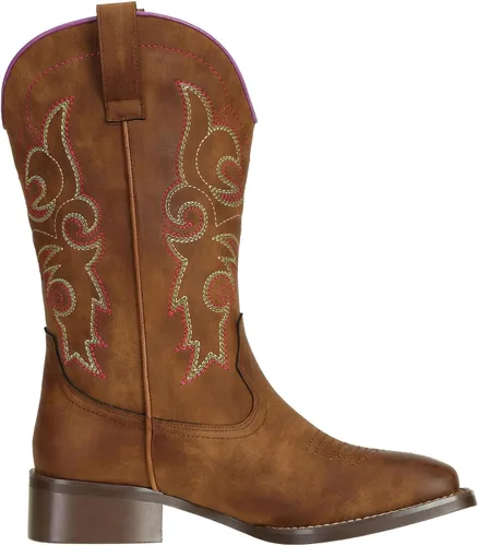 Miniatura 6 de Botas de vaquera SheSole para mujer, estilo vaquero occidental, puntera cuadrada ancha, pantorrilla ancha, color marrón