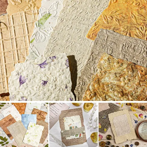 112 piezas de papel texturizado vintage para álbumes de recortes, 4 temas, suministros de diario de álbumes de recortes, diseño en relieve, papel