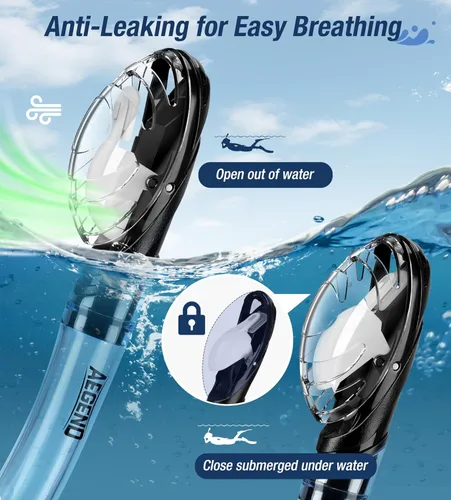 Miniatura 2 de Aegend - Esnórquel seco para buceo para adultos y jóvenes - Equipo de snorkel con válvula seca superior, perfecto para snorkel, buceo libre, claro