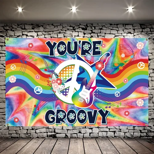 You're Groovy - Telones de fondo para fotografía de fiesta de los años 60, decoración de pared, fondos para fotos, arco iris, tema hippie de los