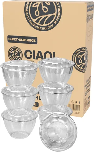 Miniatura 11 de CIAO! Tazón de fruta y ensalada PET transparente de 18 oz con tapa de cúpula rosa (150/caja)