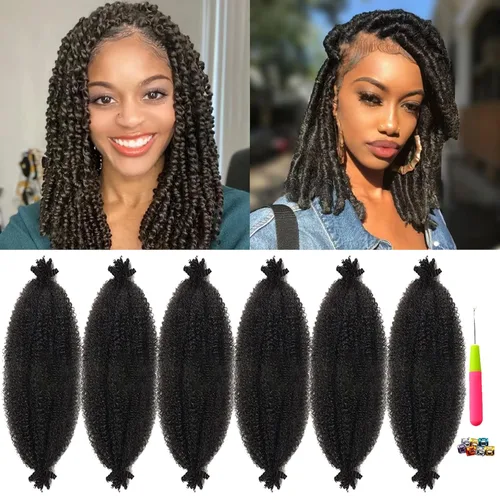 Miniatura 7 de Marley Twist - Cabello trenzado marrón Spring Twist de 18 pulgadas, cabello Marley para rastas suaves de imitación mariposa, cabello trenzado rizado