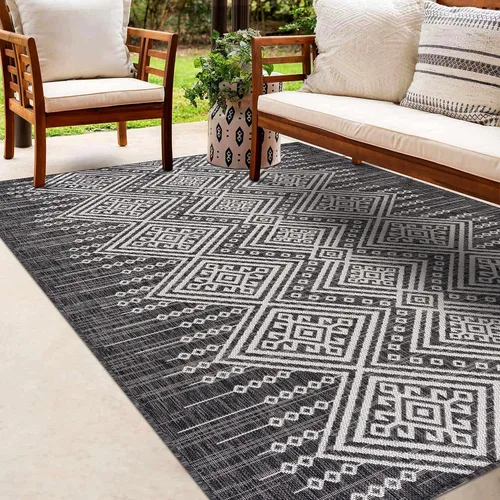 Miniatura 14 de Hauteloom Eris - Alfombra para exteriores, alfombra de patio para porche, exterior, alfombra impermeable, geométrica, marrón, crema, beige, 2 x 2