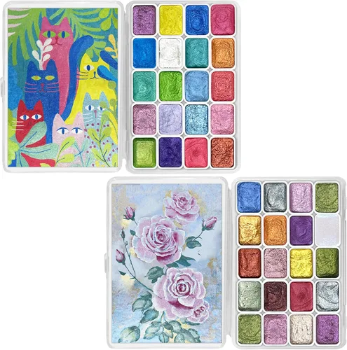 Miniatura 18 de CraftyManor Mini Juego de Pintura de Acuarela Cambiante de Silvicultura, 40 Pinturas de Acuarela Cambiantes de Color, Pinturas de Acuarela Metálicas