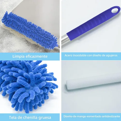 Miniatura 4 de Plumero de telaraña con poste de extensión, kit de plumero de limpieza lavable con 3 cabezales de plumero, plumero de telaraña, cepillo de esquina