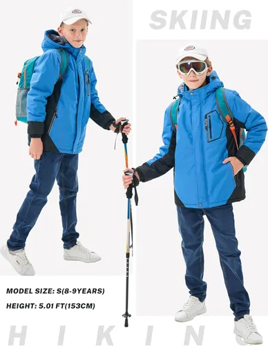 Miniatura 6 de MoFiz Boys Waterproof Skiing Jacket Kids Hooded Fleece Winter Snowboard Jackets Windproof Warm Outerwear with Zip Pockets