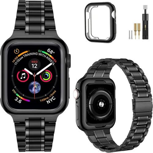 Miniatura 19 de MioHHR - Correa de acero inoxidable sólida compatible con Apple Watch de 1.5 pulgadas (Series 3/2/1) 1.6 pulgadas (Series SE/6/5/4) 1.61 pulgadas