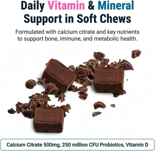 Miniatura 4 de BariatricPal Citrato de calcio sin azúcar, masticables suaves, 500 mg con probióticos (90 unidades) - chocolate belga caramelo