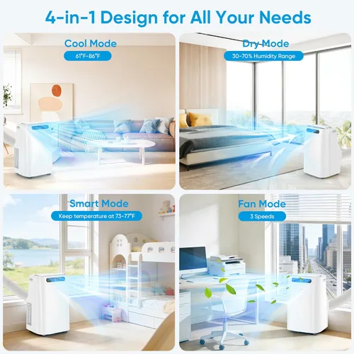 Miniatura 3 de Aire acondicionado portátil de 12000 BTU para refrigeración de habitaciones de hasta 500 pies cuadrados, unidad de CA portátil silenciosa 3 en 1