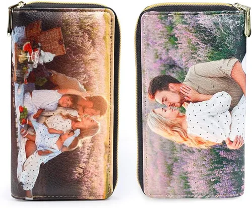 Loveje - Billeteras personalizadas para mujer, de piel sintética, con grabadas fotográficas, triple pliegue, tarjeta de crédito, cartera larga para