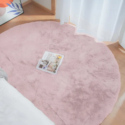 Miniatura 2 de ORINOVA Alfombras Redondas Esponjosas Rosas de 6 pies, Alfombras Circulares Grandes Lavables de Piel Sintética de Conejo Peluda para Dormitorio