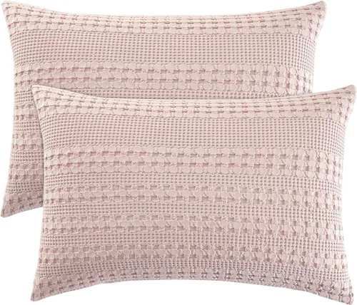 Miniatura 34 de PHF Fundas de almohada con tejido de gofre de 24" x 24", paquete de 2, funda de almohada cuadrada 100% algodón para decoración de ropa de cama, sin