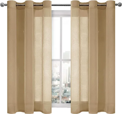 Miniatura 165 de DWCN Cortinas traslúcidas color verde frijol para sala de estar y dormitorio - Cortinas voile con aspecto de lino sintético con ojales en la parte