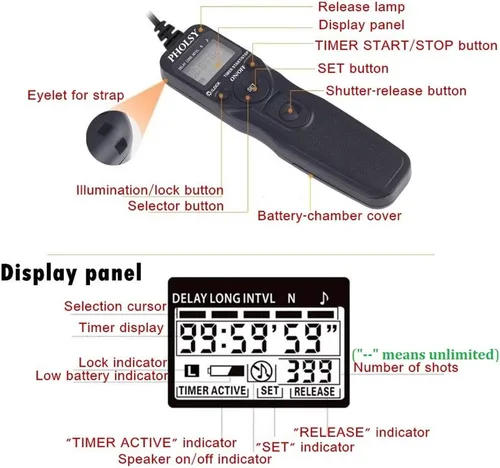 Miniatura 5 de PHOLSY Cable de control remoto con temporizador S6 con intervalómetro para Sony a77M2, a99M2, a99, a77, a67, a65, a57, a55, a900, a850, a700, a580