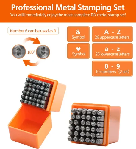 Miniatura 2 de Kit de estampado en metal de 74 piezas, DkOvn herramientas completas de estampado para joyería con punzón de letra mayúscula y minúscula de 1/8