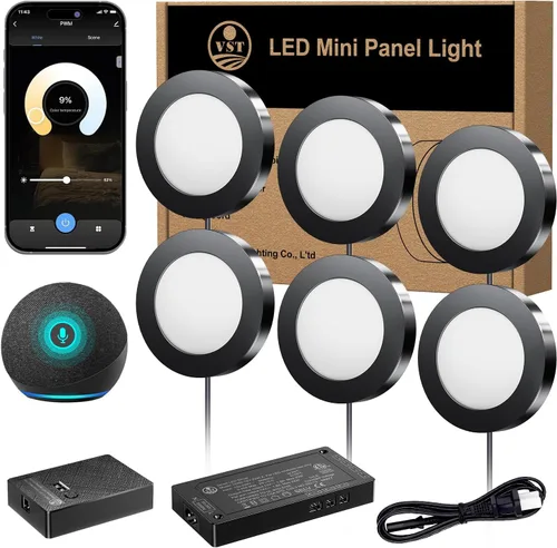 VST Iluminación inteligente debajo del gabinete con control de onda de mano y aplicación de Alexa y Google Assistant, empotrada o de montaje en Negro