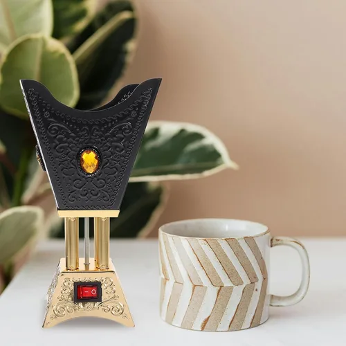 Miniatura 3 de Cabilock Quemador de incienso eléctrico Bakhoor enchufable con diseño de metal hueco para el hogar, oficina, spa, yoga, aromaterapia, mesa