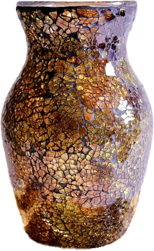 Florero de mosaico dorado de 8" de altura, florero de vidrio, florero decorativo, decoración del hogar moderno jarrón de mosaico de tamaño mediano