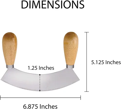 Miniatura 7 de HIC Kitchen Mezzaluna - Picador mecedor y cuchillo de picar con asas dobles, acero inoxidable, madera de caucho, para hierbas, verduras, nueces y más