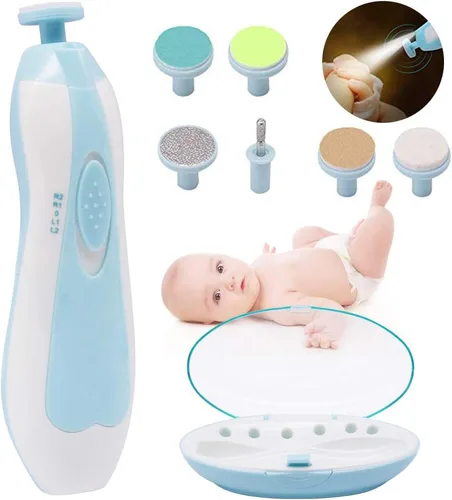Limpiador de uñas eléctrico para recién nacido, seguro para bebé, 6 en 1, juego de manicura con luz LED, dedos de los pies, kit de cuidado para