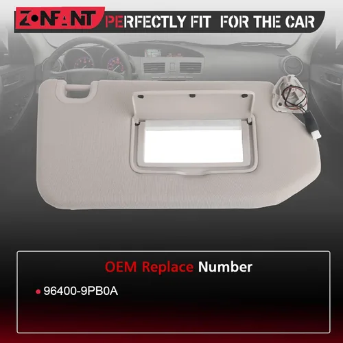 Miniatura 2 de Visera solar beige del lado derecho del pasajero con lámpara y espejo sin techo solar compatible con Infiniti Nissan 2014-2017 QX60 JX35, 2013-2018