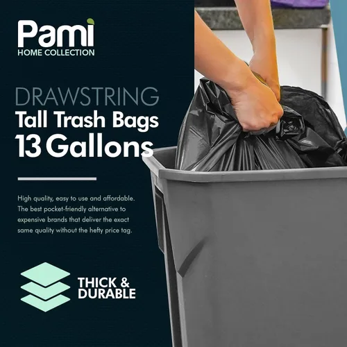 Miniatura 2 de PAMI Bolsas de basura altas con cordón para cocina de 13 galones [paquete de 80 unidades, negras] – Bolsas de basura de plástico extrafuertes