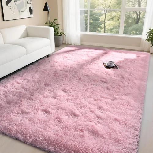 Miniatura 3 de DweIke - Tapete de pelo alto y esponjoso para sala, habitación infantil, guardería y cabecera, tapete antideslizante y suave para decoración de Rosa