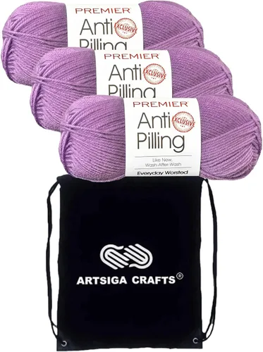 Miniatura 77 de Premier Yarns Everyday Anti-Pelusa Hilo Sólido Verde Pino DN100-8 (6-Madejas - Mismo Lote de Tinta) #4 Peso Estambre Acrílico para Tejer