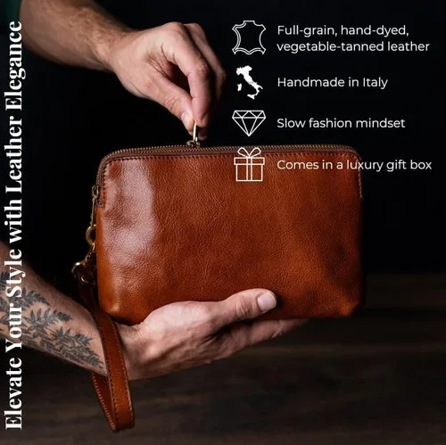 Miniatura 2 de Time Resistance Bolso de mano de cuero para hombre - Bolsa organizadora para hombres - Bolso de muñeca - Maletín hecho a mano en Italia - Caja