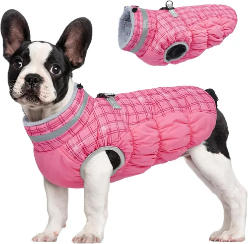 Miniatura 60 de FUAMEY - Chaqueta de invierno para perro, chaleco acolchado con arnés, ropa cálida para mascotas, abrigo con cremallera, impermeable, para perros