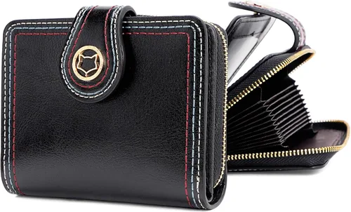 Miniatura 10 de FOXLOVER Cartera pequeña de piel suave para mujer, con bloqueo RFID, bolsillo con cremallera, tarjetero, con ventana de identificación