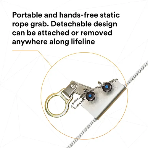 Miniatura 4 de 3M DBI-SALA 5000338 Componente vertical del sistema, agarrador manual de cable para uso en cable de 3/8" (9,5 mm) 7x19 línea de vida, plata